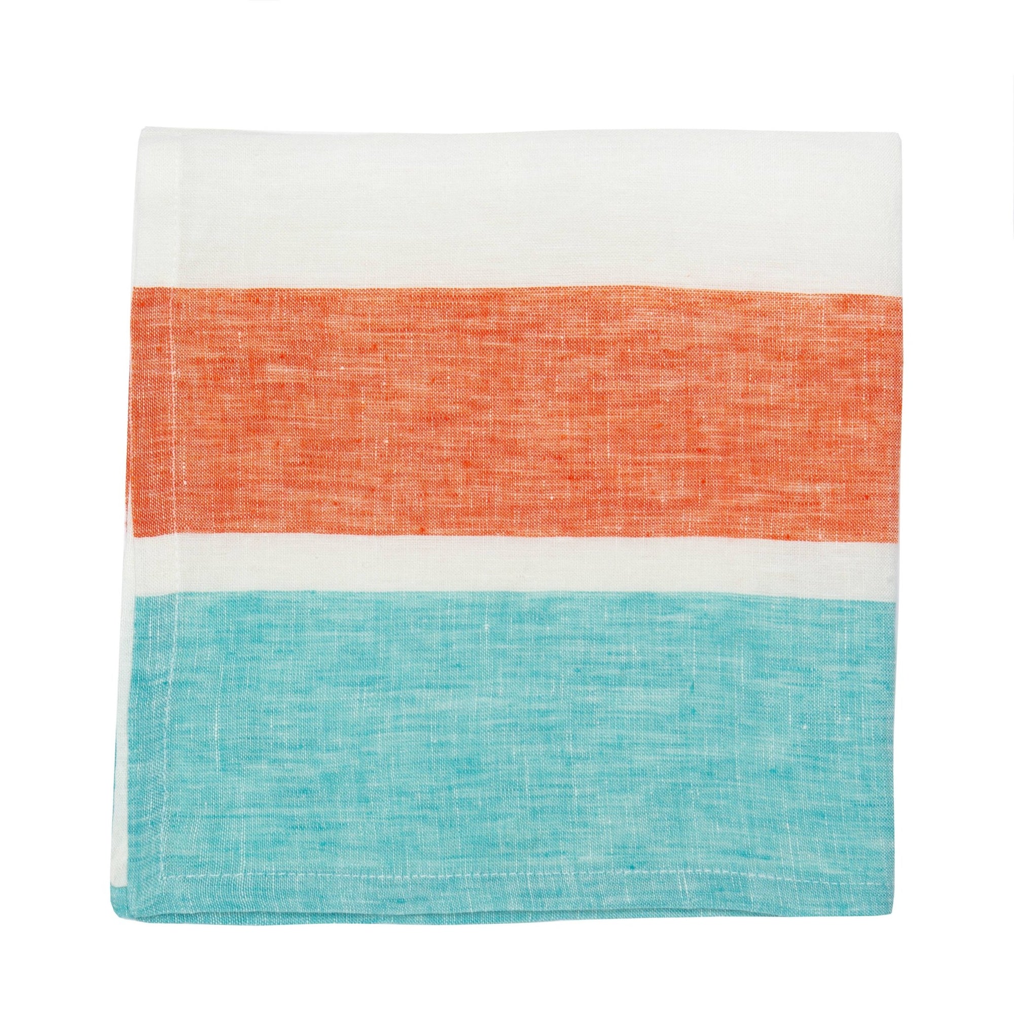 Bold Stripe Linen Turquoise Orange Napkins 20x20 - Set of 4: Turquoise/Orange - Abigail Fox Designs