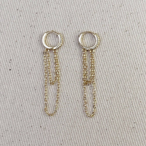 Cz Hoop with Dangling Chains Earrings, 18k Gold Filled, Abigail Fox - Abigail Fox Designs