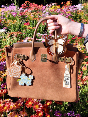 Hand-painted Forget-Me-Not Bag Charm + Keychain | Eco-Friendly - Abigail Fox Designs Nantucket