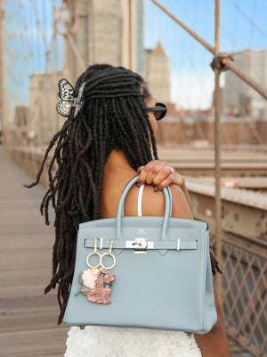 Hand-painted Hydrangea Bag Charm + Keychain | Eco-Friendly - Abigail Fox Designs Nantucket