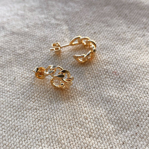 Petite Cuban Link Chain C-Hoop Earrings, 18k Gold Filled, Abigail Fox - Abigail Fox Designs