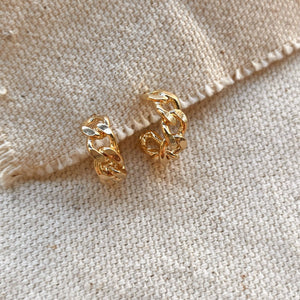 Petite Cuban Link Chain C-Hoop Earrings, 18k Gold Filled, Abigail Fox - Abigail Fox Designs