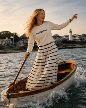 Rock The Boat Embroidered Boat Neck Cotton Sweater - Abigail Fox Designs Nantucket