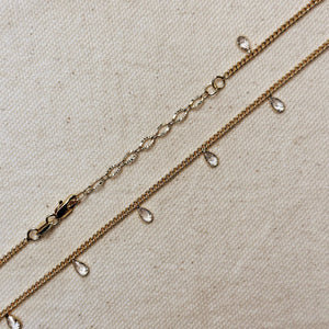18k Gold Filled 2mm Curb Chain With Bezel CZ Drops Necklace - Abigail Fox Designs