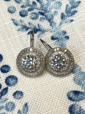 4CT Vintage Style Clear Cubic Zirconia Round Earrings - Abigail Fox Designs