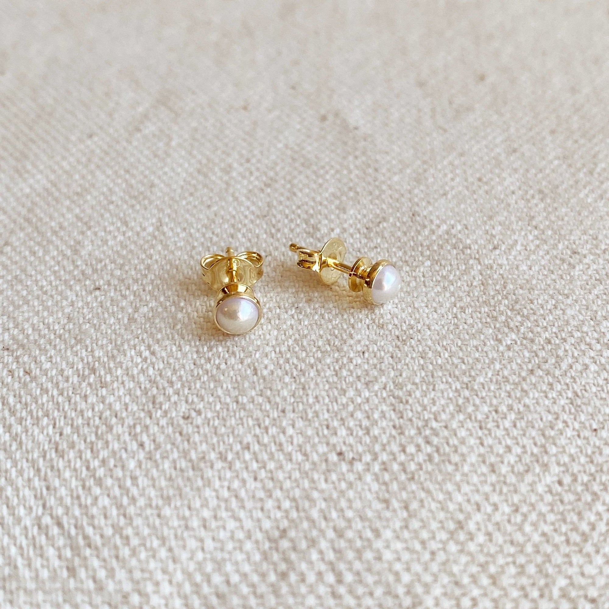 4mm Simulated Pearl Stud Earrings, 18k Gold Filled - Abigail Fox Designs