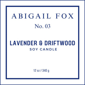AF No. 03 Lavender and Driftwood Soy Candle - Abigail Fox Designs