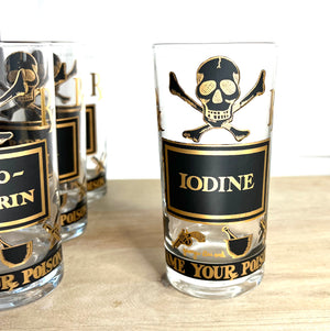 Extremely Rare, Georges Briard Signed Vintage Mid-Century Barware, "Name Your Poison" Highball glasses, Complete Set of 8