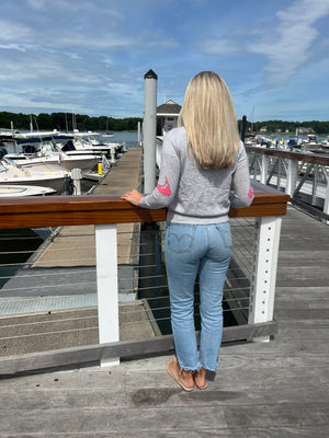 Nantucket Island Cashmere Crewneck Sweater in Fog Grey pink and purple by Abigail Fox