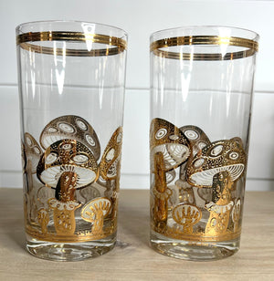 RARE Culver, Signed Vintage Mid-Century Barware, 22k Gold Magic Mushroom Highball Glasses, Set of 6 - Abigail Fox Designs
