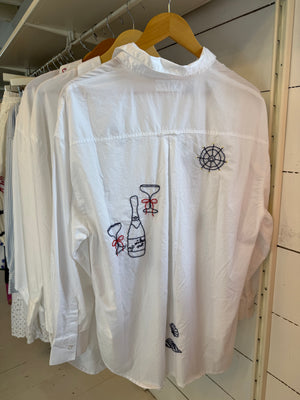 White Hand Embroidered Nantucket Shirt
