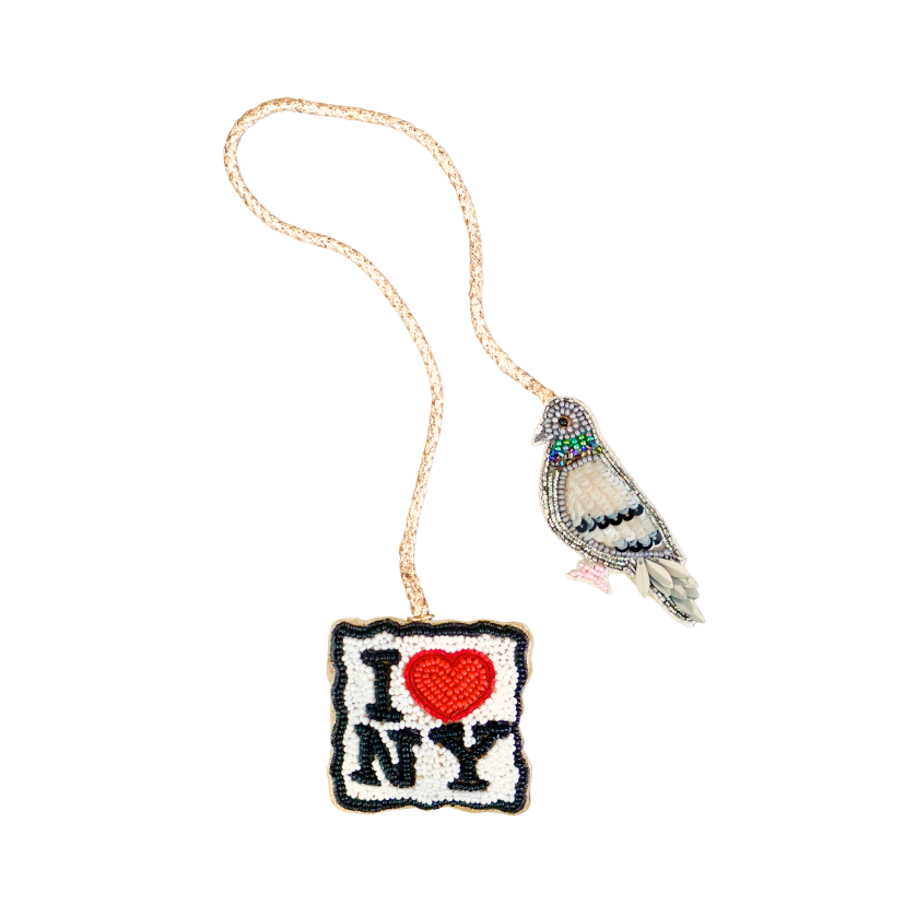 NYC Heart & Pigeon Beaded Bag Charm