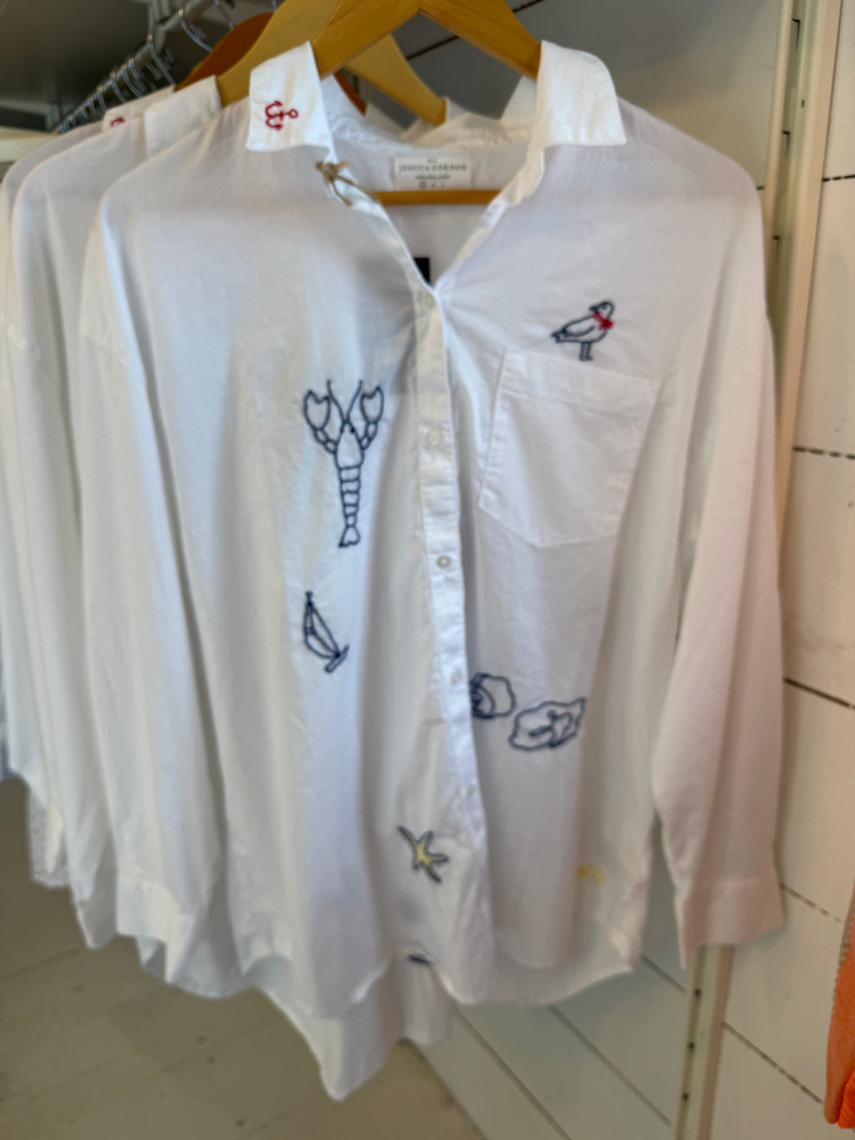 White Hand Embroidered Nantucket Shirt