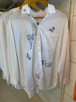 White Hand Embroidered Nantucket Shirt