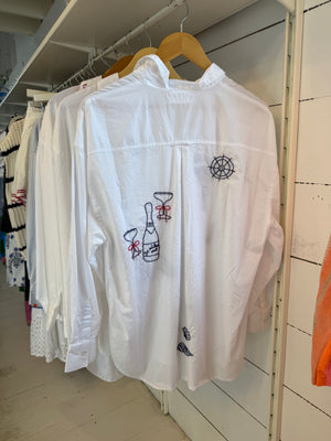 White Hand Embroidered Nantucket Shirt