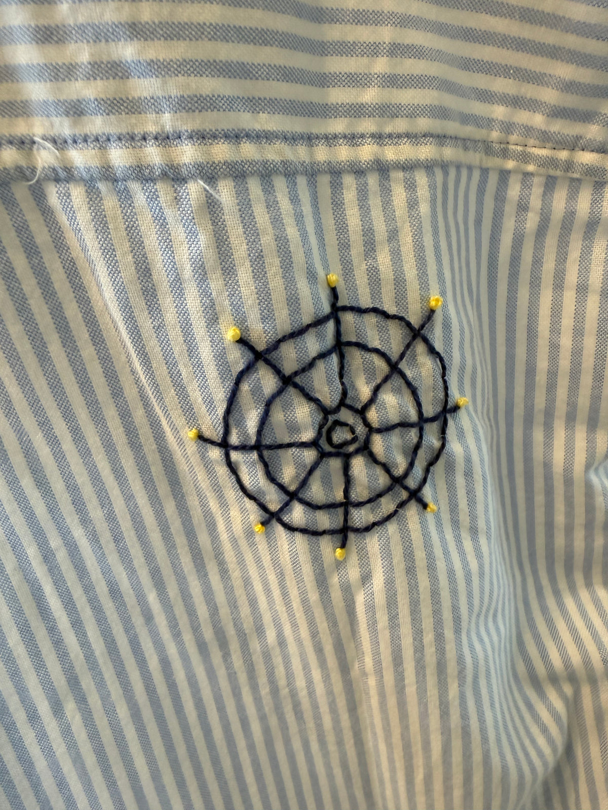 Hand Embroidered Nantucket Shirt, Striped Blue