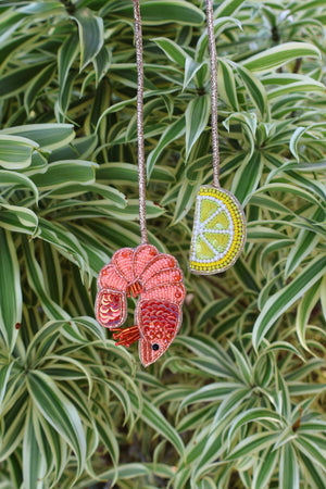 Shrimp Cocktail Hand-Beaded Bag Charm