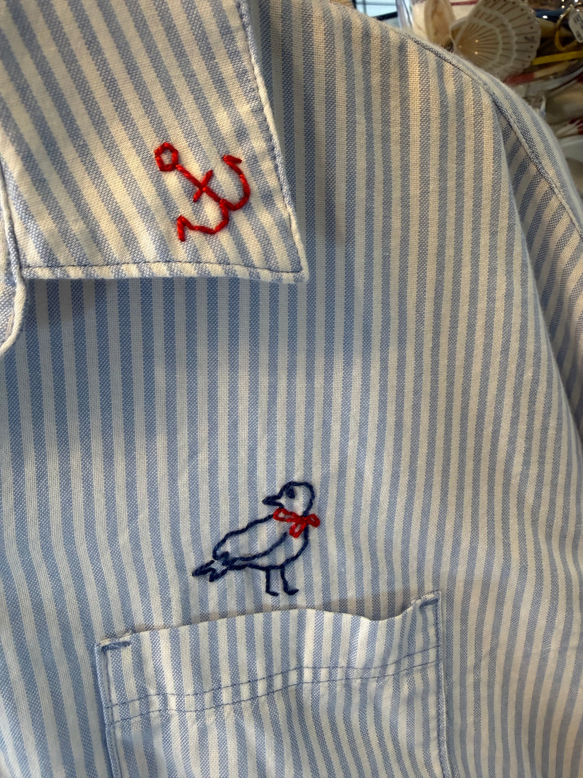 Hand Embroidered Nantucket Shirt, Striped Blue