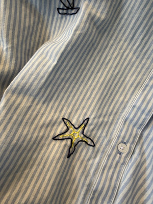 Hand Embroidered Nantucket Shirt, Striped Blue