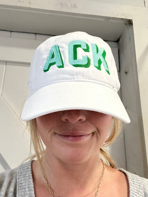 White Hat with Mint-Green and Kelly-Green Shadow Ack Nantucket Baseball Hat