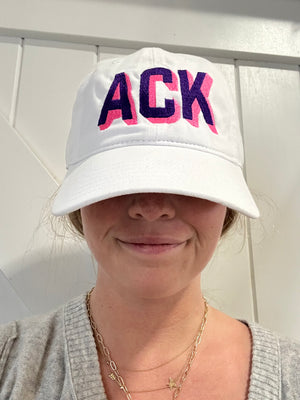 White Hat with Purple and Hot Pink Shadow Ack Nantucket Baseball Hat