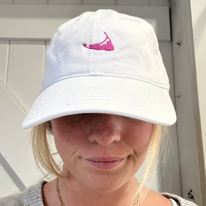White Hat with Hot Pink Nantucket Island Embroidered Baseball Hat