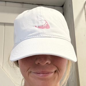 White Hat with Light Pink Embroidered Nantucket Island Baseball Hat