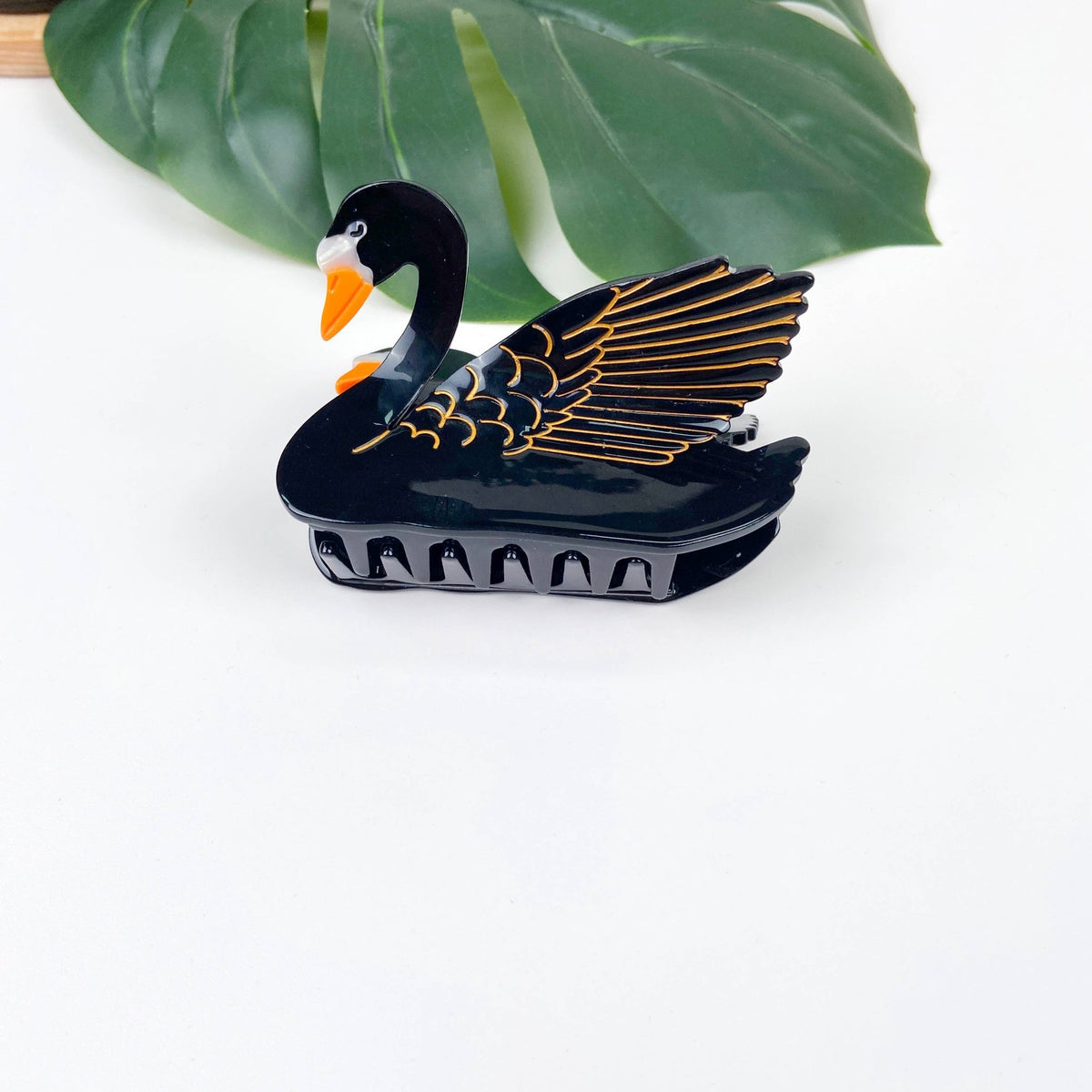 Acetate black and white swan hair claw clip - Abigail Fox Designs Nantucket