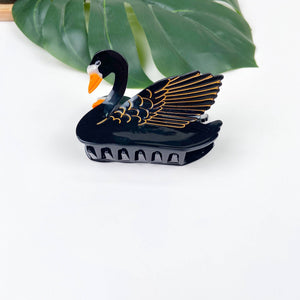 Acetate black and white swan hair claw clip - Abigail Fox Designs Nantucket