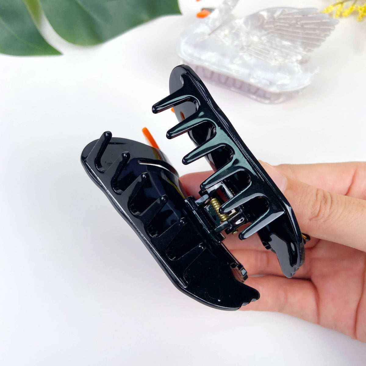 Acetate black and white swan hair claw clip - Abigail Fox Designs Nantucket
