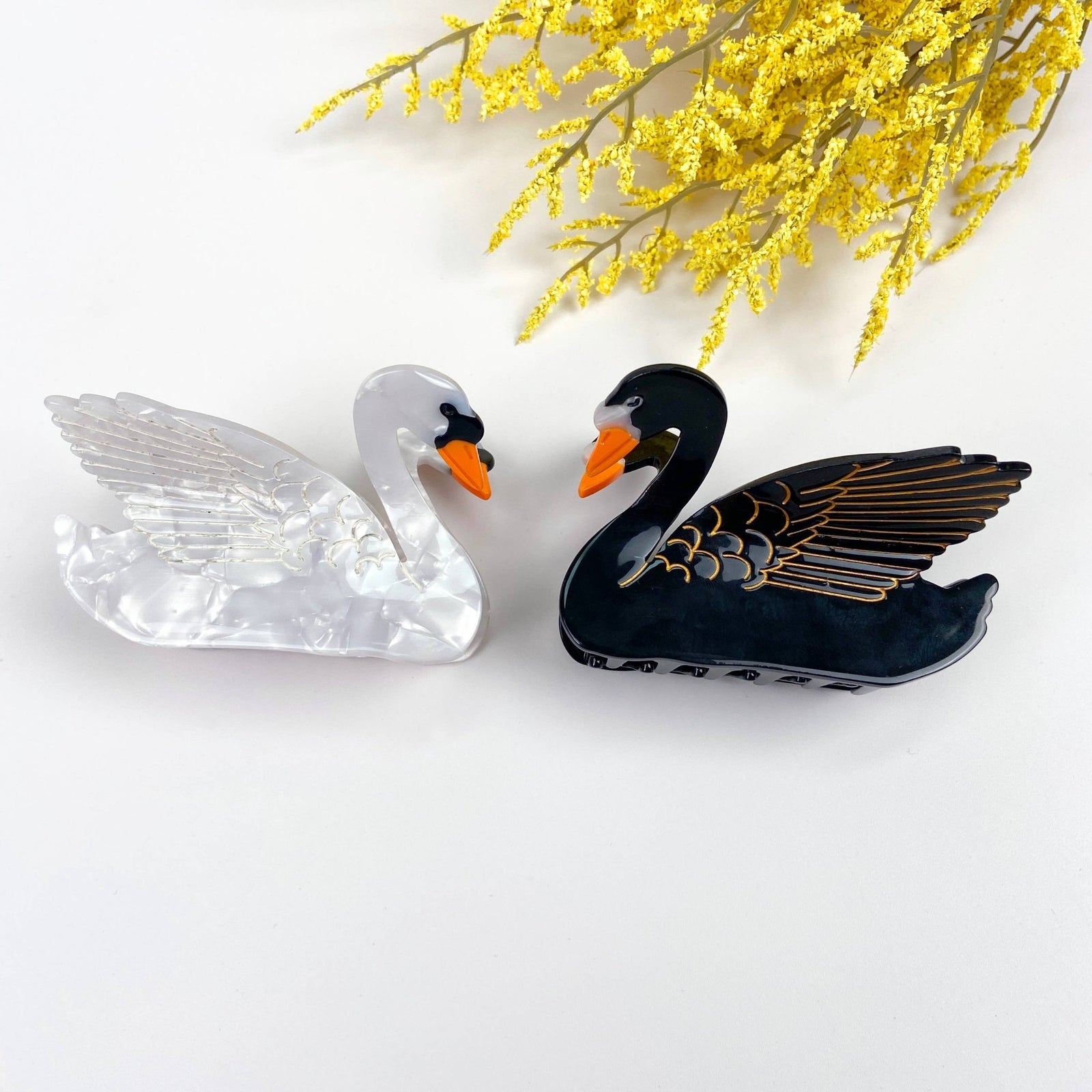 Acetate black and white swan hair claw clip - Abigail Fox Designs Nantucket