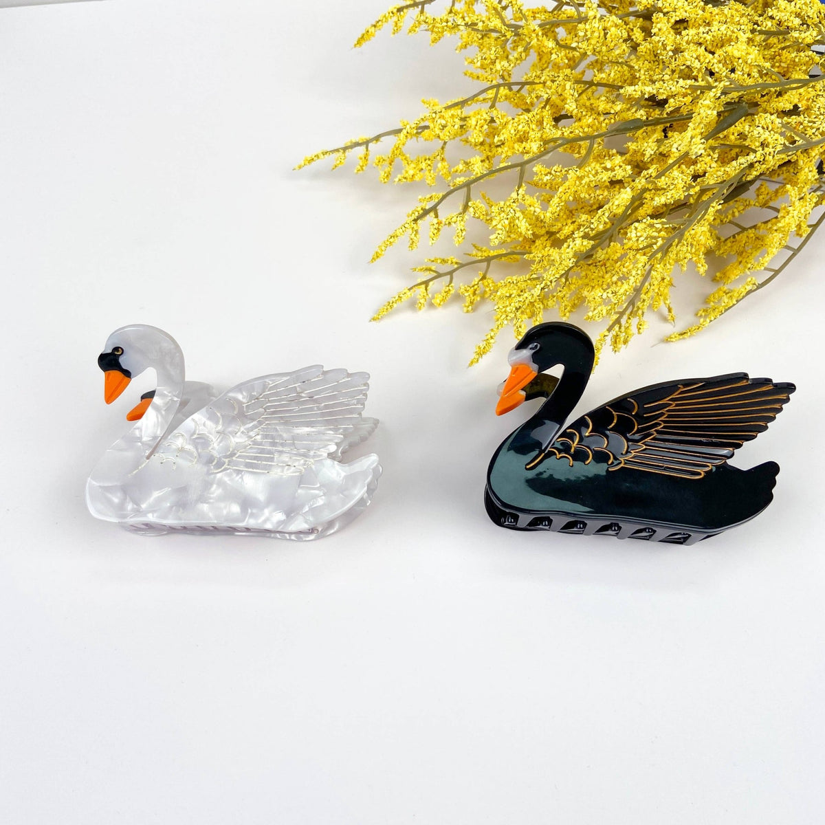Acetate black and white swan hair claw clip - Abigail Fox Designs Nantucket