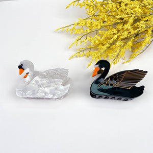 Acetate black and white swan hair claw clip - Abigail Fox Designs Nantucket