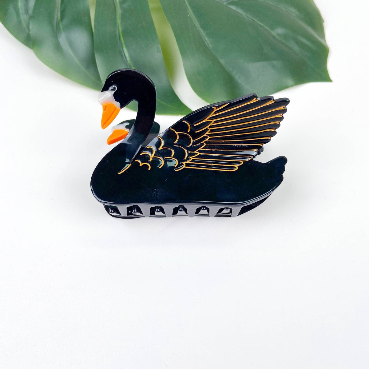 Acetate black and white swan hair claw clip - Abigail Fox Designs Nantucket