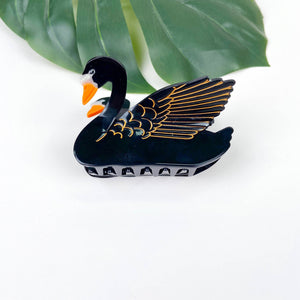 Acetate black and white swan hair claw clip - Abigail Fox Designs Nantucket