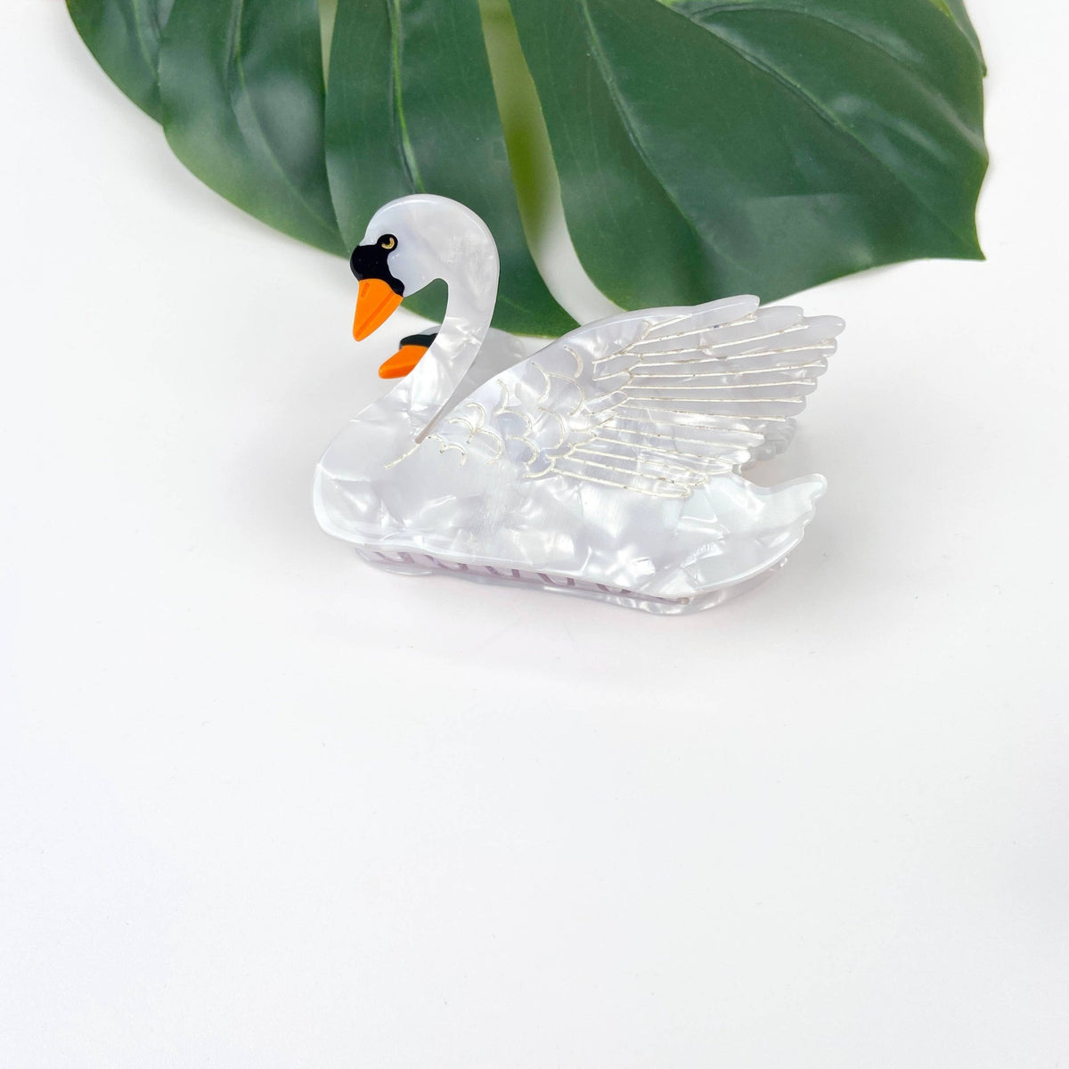 Acetate black and white swan hair claw clip - Abigail Fox Designs Nantucket