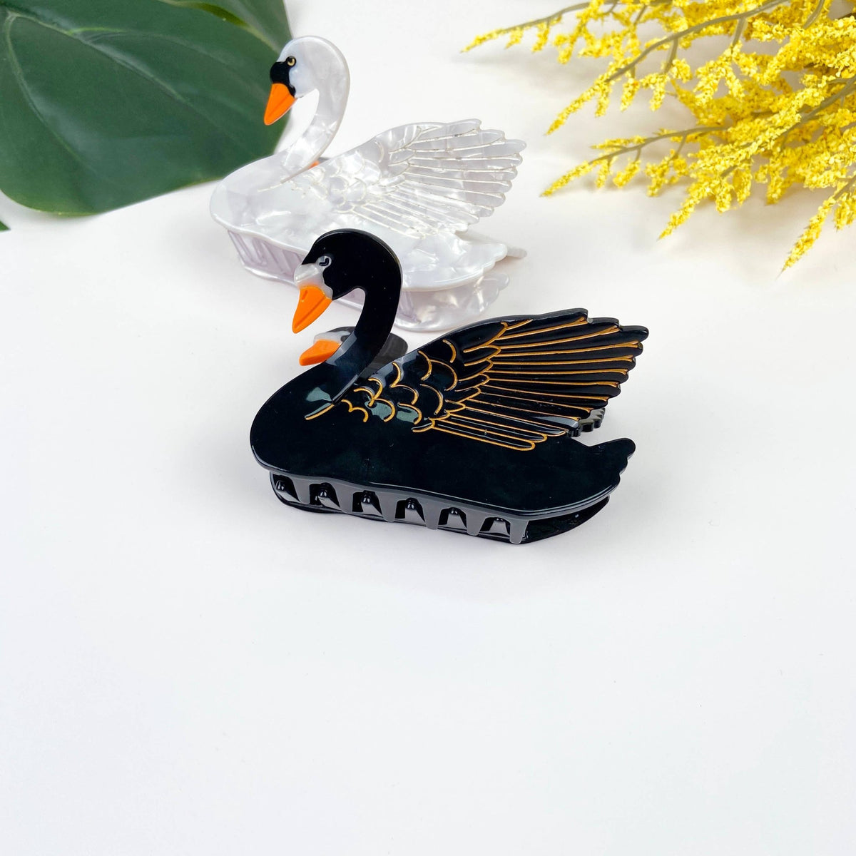 Acetate black and white swan hair claw clip - Abigail Fox Designs Nantucket