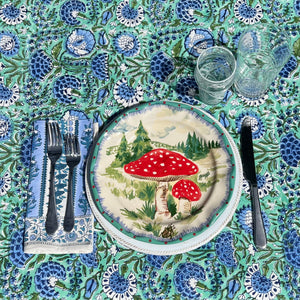Annabelle, Blue and Green Block Print Abigail Fox Tablecloth - Abigail Fox Designs