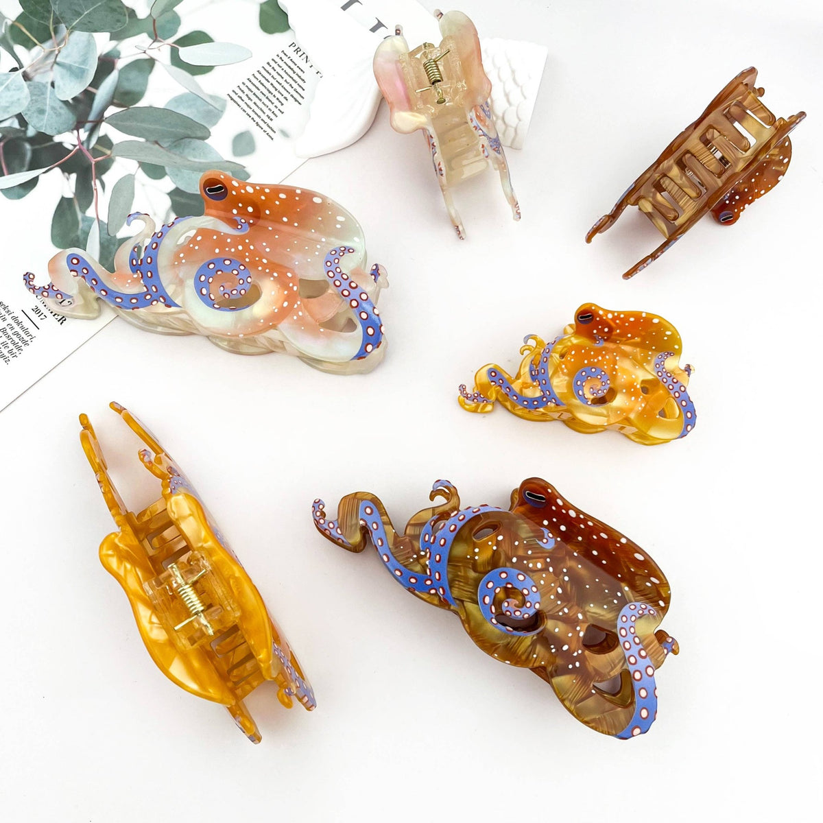 Blue Ring Octopus Hair Claw Clip, Ocean-Inspired Hair Clip - Abigail Fox Designs Nantucket