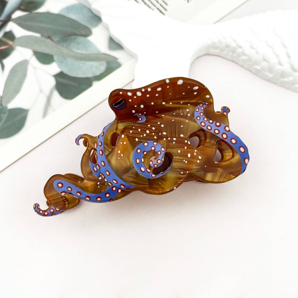 Blue Ring Octopus Hair Claw Clip, Ocean-Inspired Hair Clip - Abigail Fox Designs Nantucket