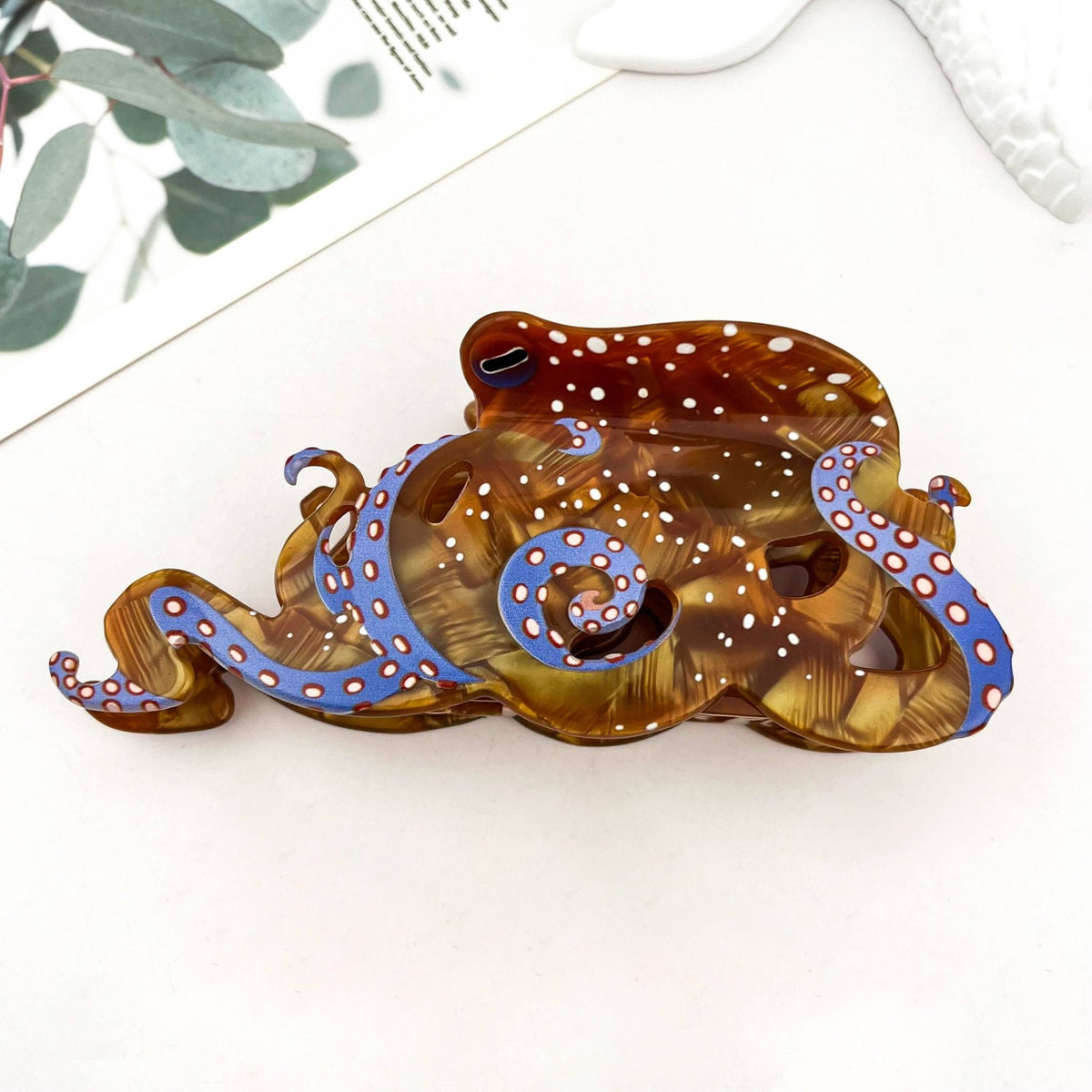 Blue Ring Octopus Hair Claw Clip, Ocean-Inspired Hair Clip - Abigail Fox Designs Nantucket