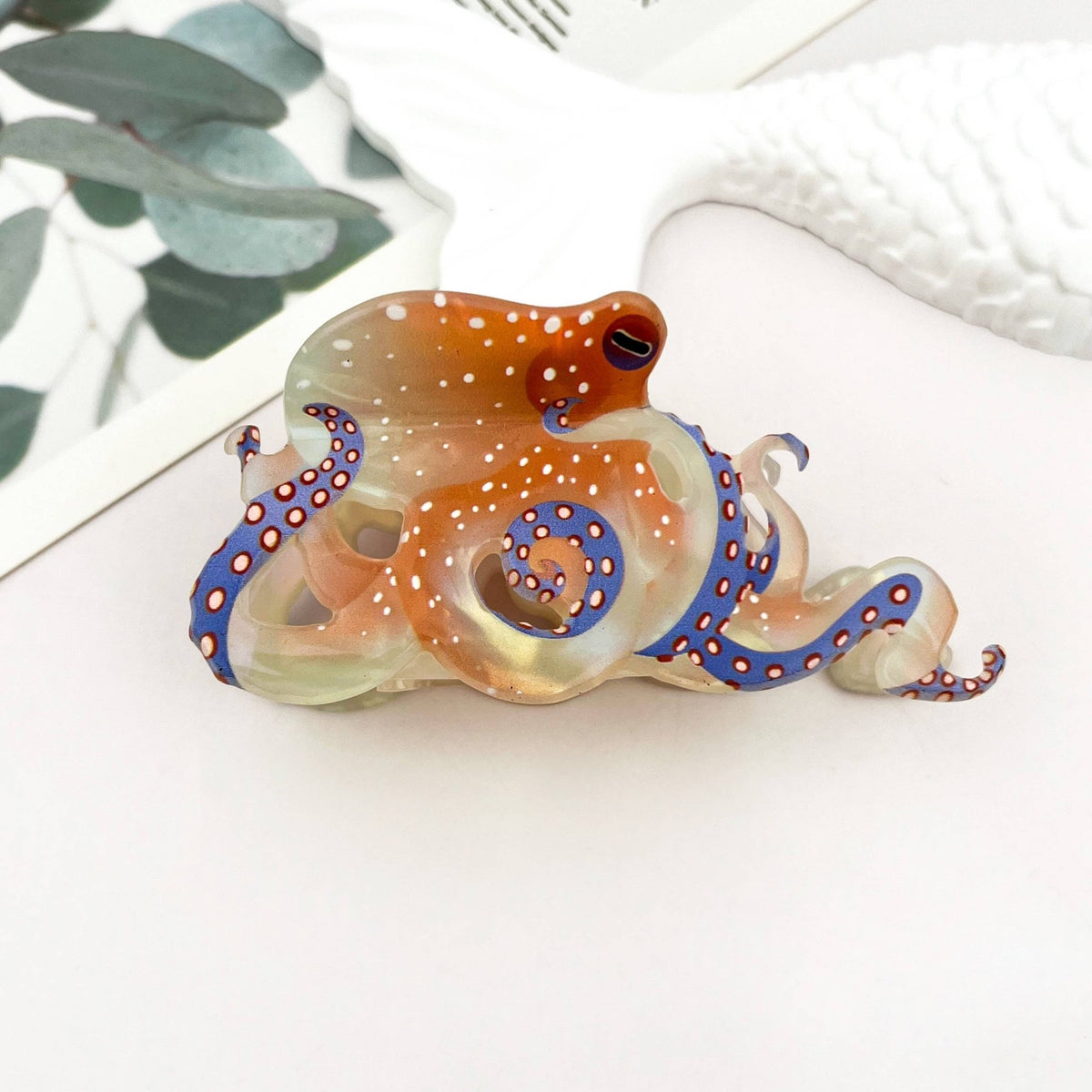 Blue Ring Octopus Hair Claw Clip, Ocean-Inspired Hair Clip - Abigail Fox Designs Nantucket