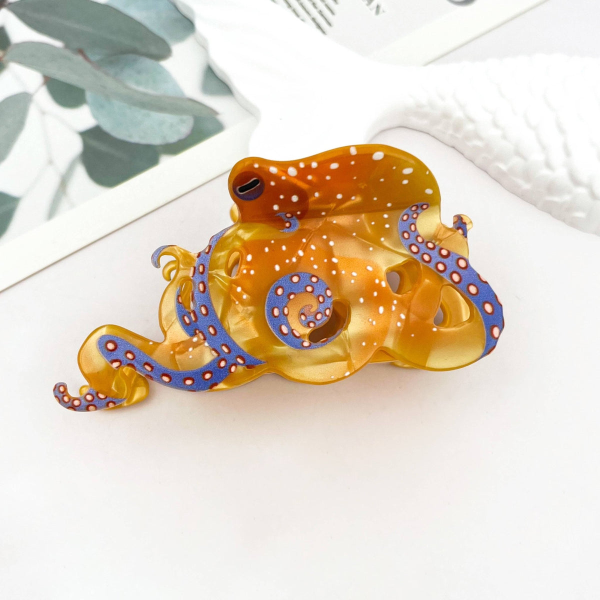 Blue Ring Octopus Hair Claw Clip, Ocean-Inspired Hair Clip - Abigail Fox Designs Nantucket