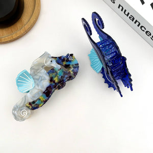 Blue Seahorse Hair Clip, Ocean-Inspired Animal Claw Clip - Abigail Fox Designs Nantucket