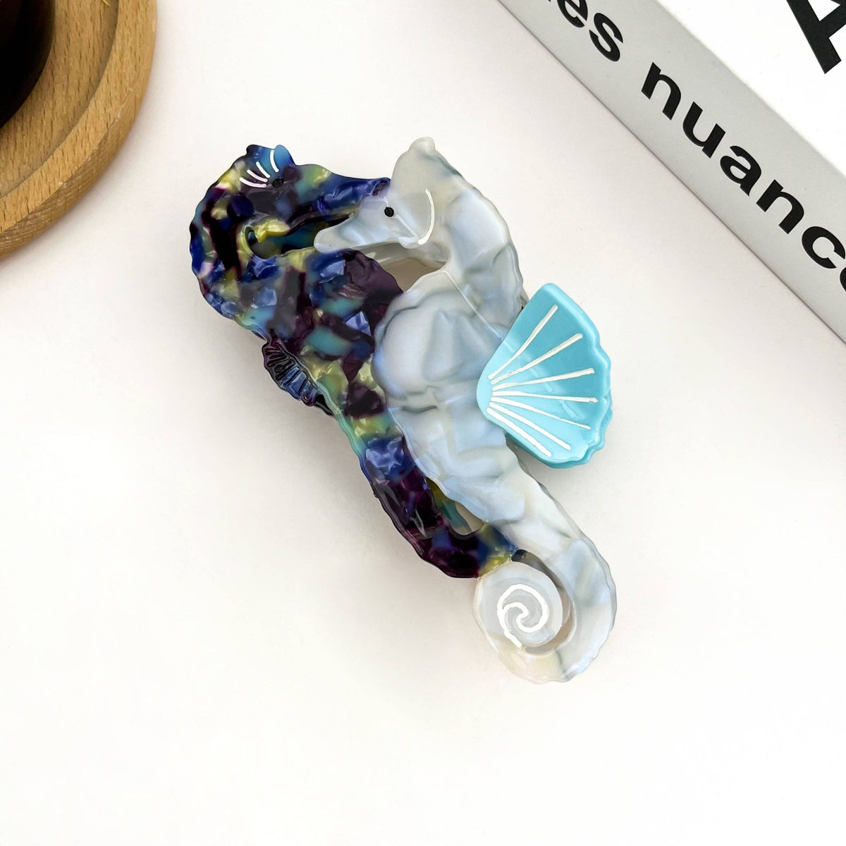Blue Seahorse Hair Clip, Ocean-Inspired Animal Claw Clip - Abigail Fox Designs Nantucket