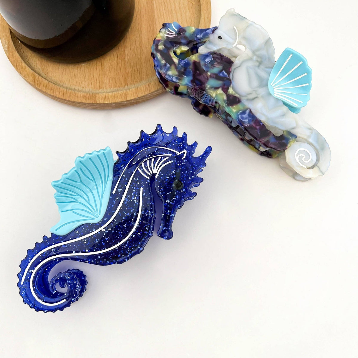 Blue Seahorse Hair Clip, Ocean-Inspired Animal Claw Clip - Abigail Fox Designs Nantucket