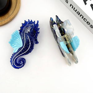 Blue Seahorse Hair Clip, Ocean-Inspired Animal Claw Clip - Abigail Fox Designs Nantucket