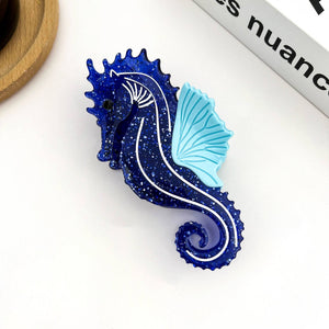 Blue Seahorse Hair Clip, Ocean-Inspired Animal Claw Clip - Abigail Fox Designs Nantucket