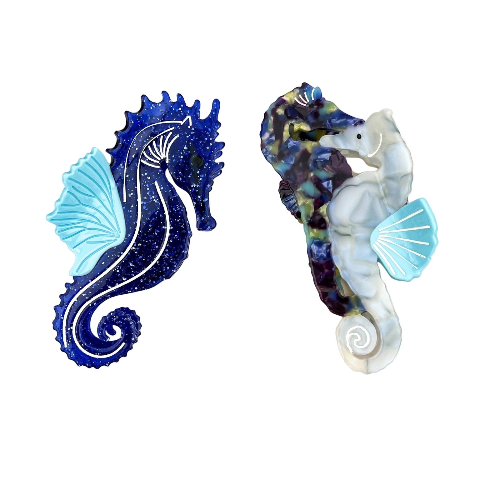 Blue Seahorse Hair Clip, Ocean-Inspired Animal Claw Clip - Abigail Fox Designs Nantucket