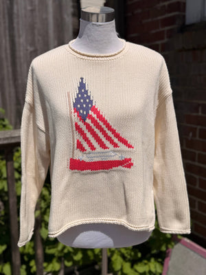 Sailboat Roll Neck Sweater In Cream